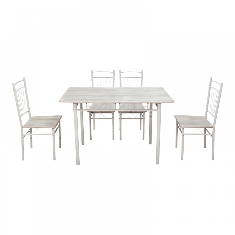 Τραπεζαρία Roza pakoworld σετ 5τμχ mdf sonoma με μεταλλικό λευκό πόδι 110x60x75εκ