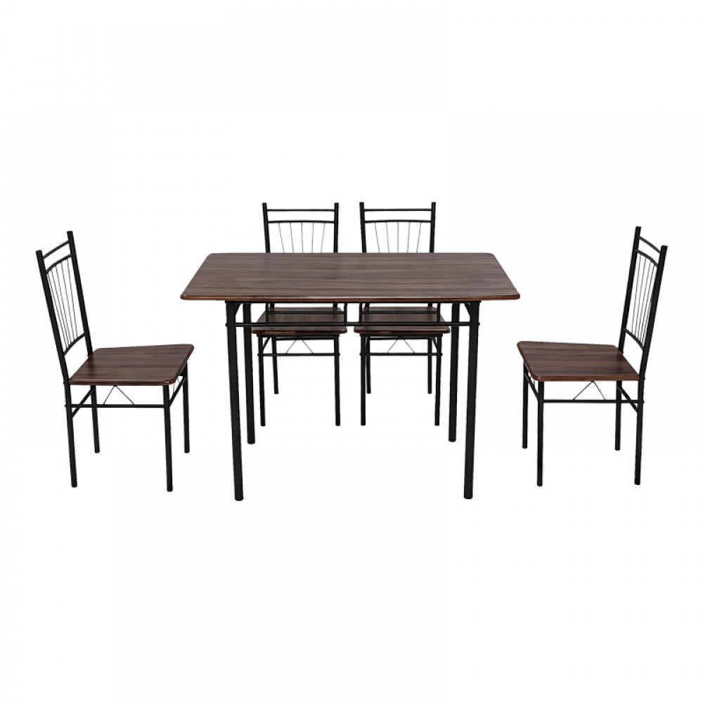 Τραπεζαρία Roza pakoworld σετ 5τμχ mdf καρυδί με μεταλλικό μαύρο πόδι 110x60x75εκ