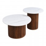 Τραπέζι σαλονιού Skerta pakoworld σετ 2τεμ λευκό sintered stone mdf με καρυδί βάση
