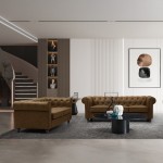 Kαναπές διθέσιος Incredible pakoworld τύπου Chesterfield pu σε αντικέ καφέ απόχρωση 160x84x67εκ