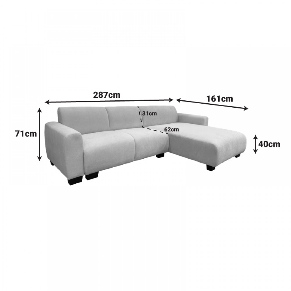 Γωνιακός αναστρέψιμος καναπές Erros pakoworld ύφασμα γκρι 287x161x71εκ