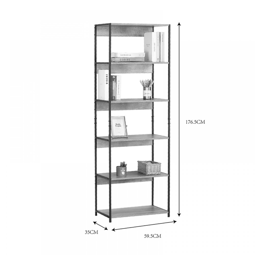 Βιβλιοθήκη Kaliano pakoworld oak-μαύρο μέταλλο 59.5x35x176.5εκ