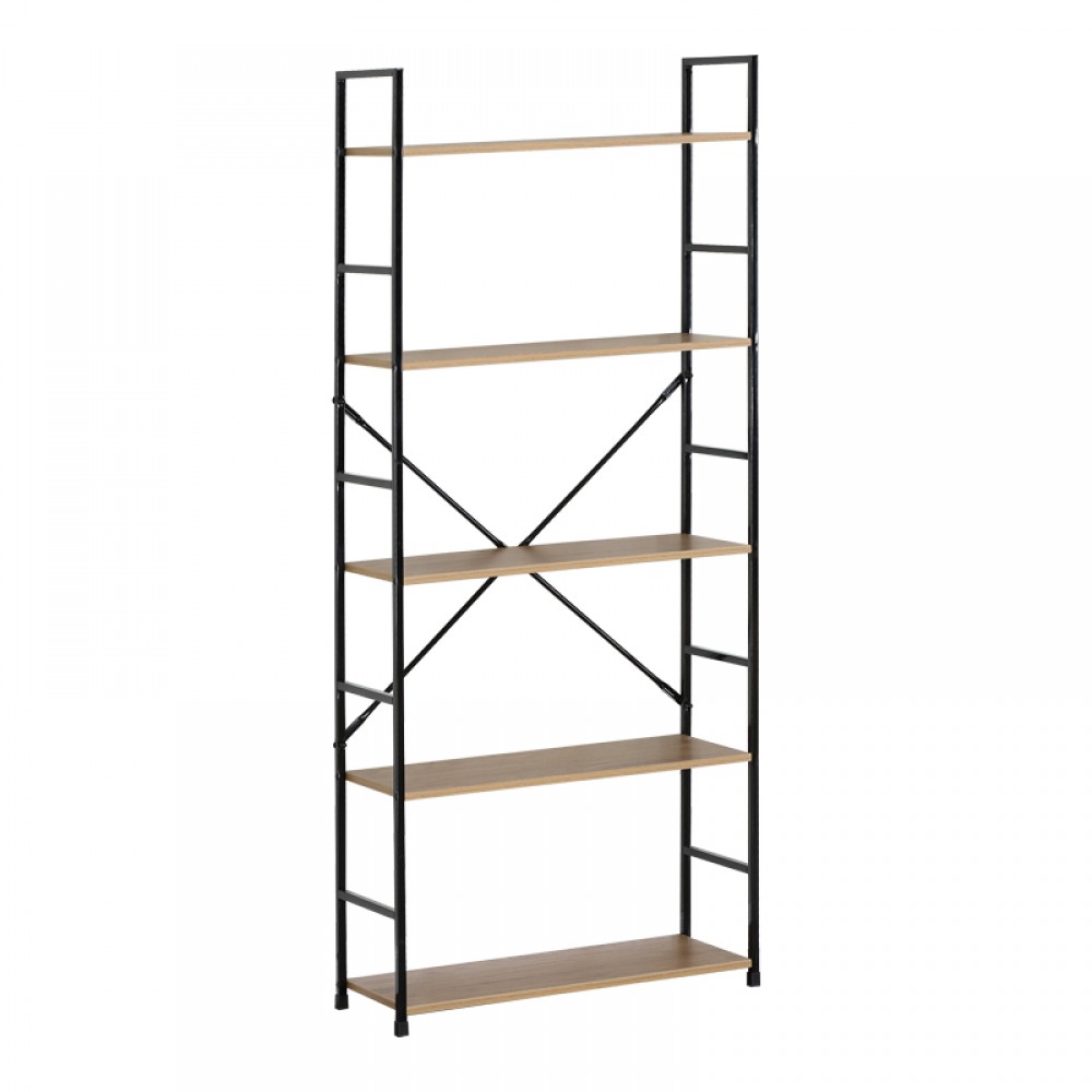 Βιβλιοθήκη Manlo pakoworld oak με μαύρο μέταλλο 58.6x23.5x144εκ