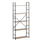Βιβλιοθήκη Manlo pakoworld oak με μαύρο μέταλλο 58.6x23.5x144εκ