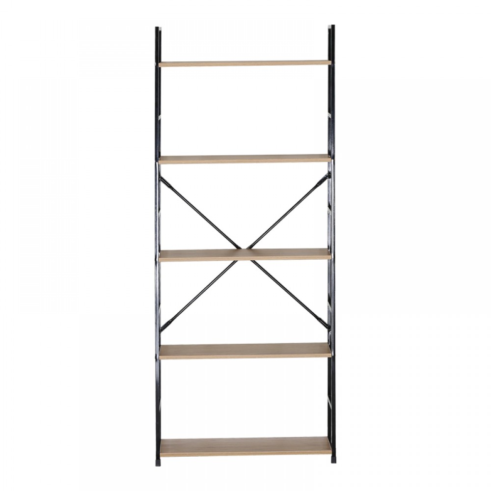 Βιβλιοθήκη Manlo pakoworld oak με μαύρο μέταλλο 58.6x23.5x144εκ