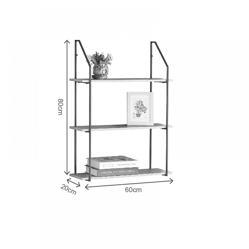 Ραφιέρα τοίχου Fema pakoworld oak με μαύρο μέταλλο 60x20x80εκ