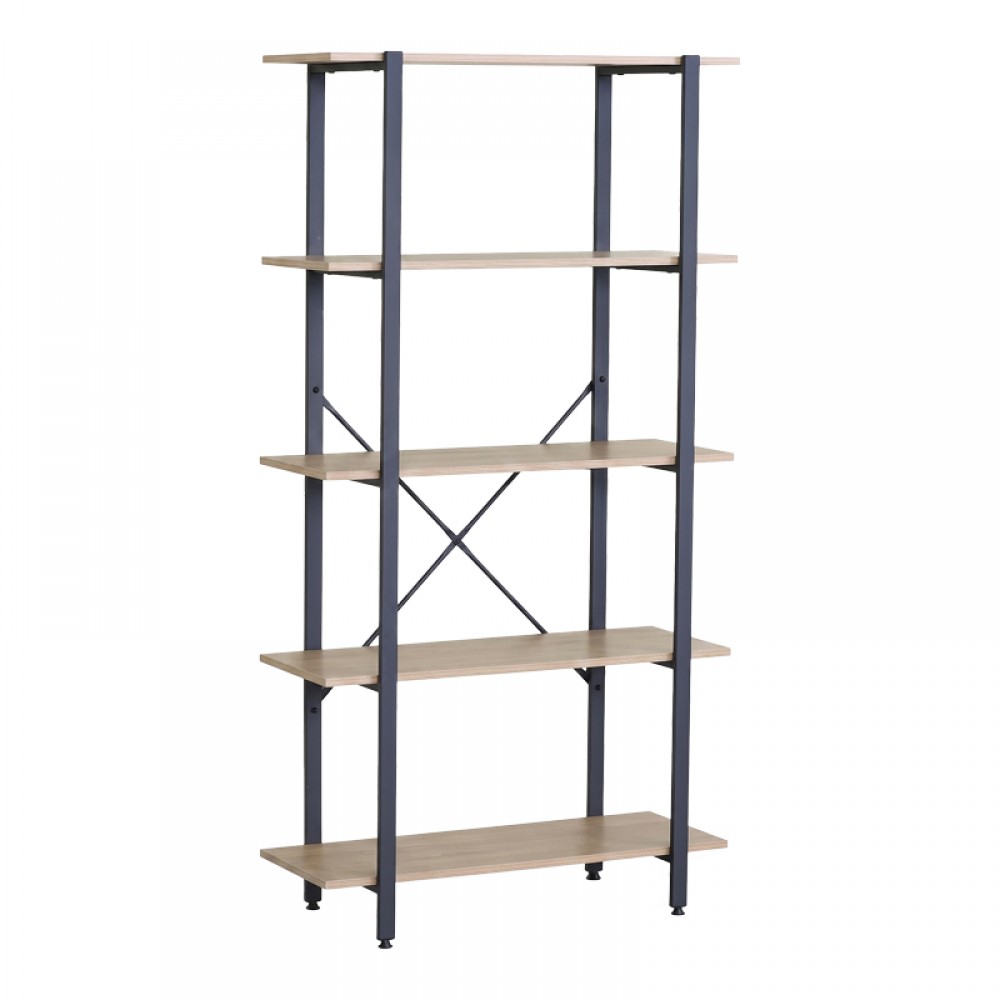 Βιβλιοθήκη Nebranzo pakoworld oak με μαύρο μέταλλο 80x34x155.3εκ