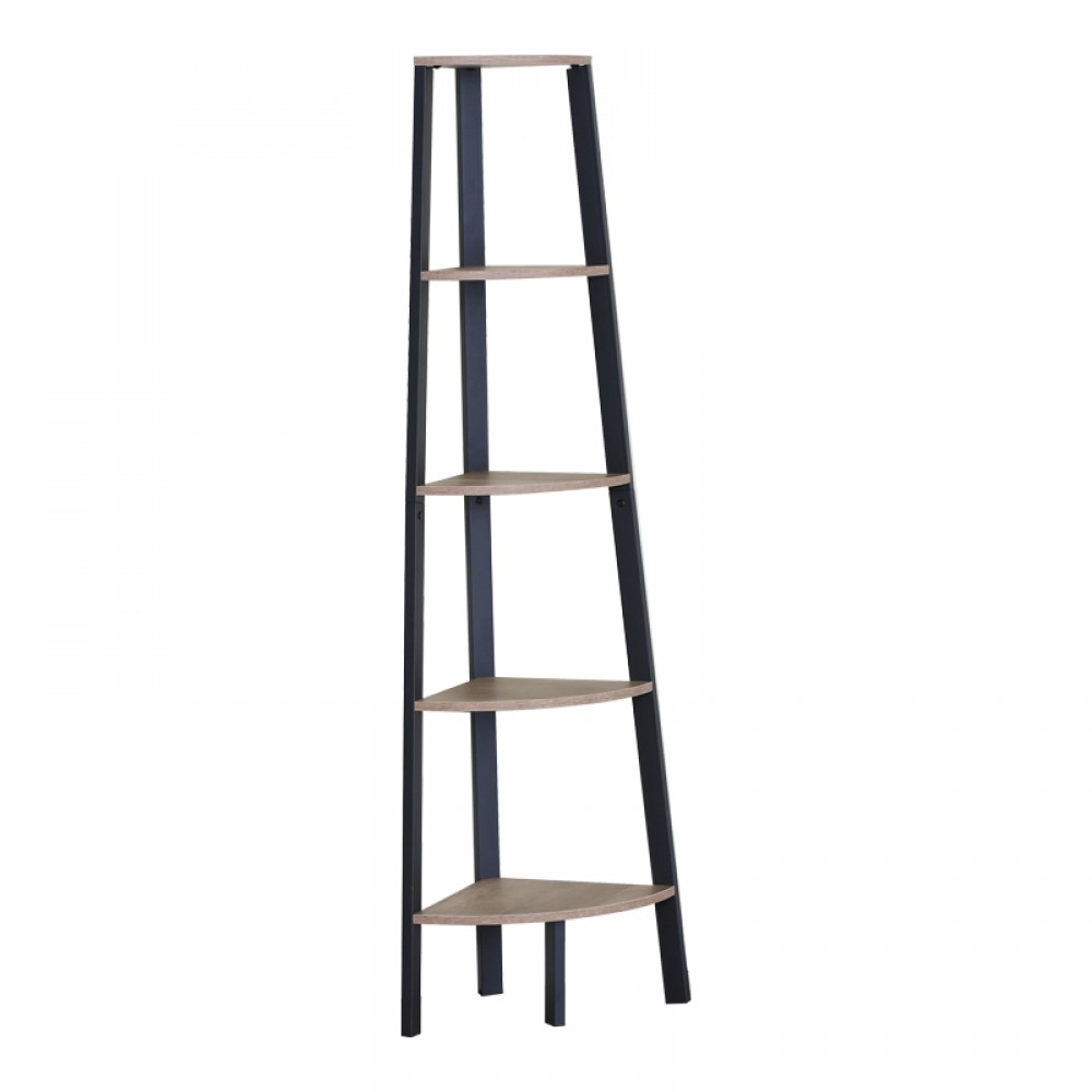 Γωνιακή βιβλιοθήκη Arvia pakoworld oak με μαύρο μέταλλο 53.4x37.8x160.3εκ