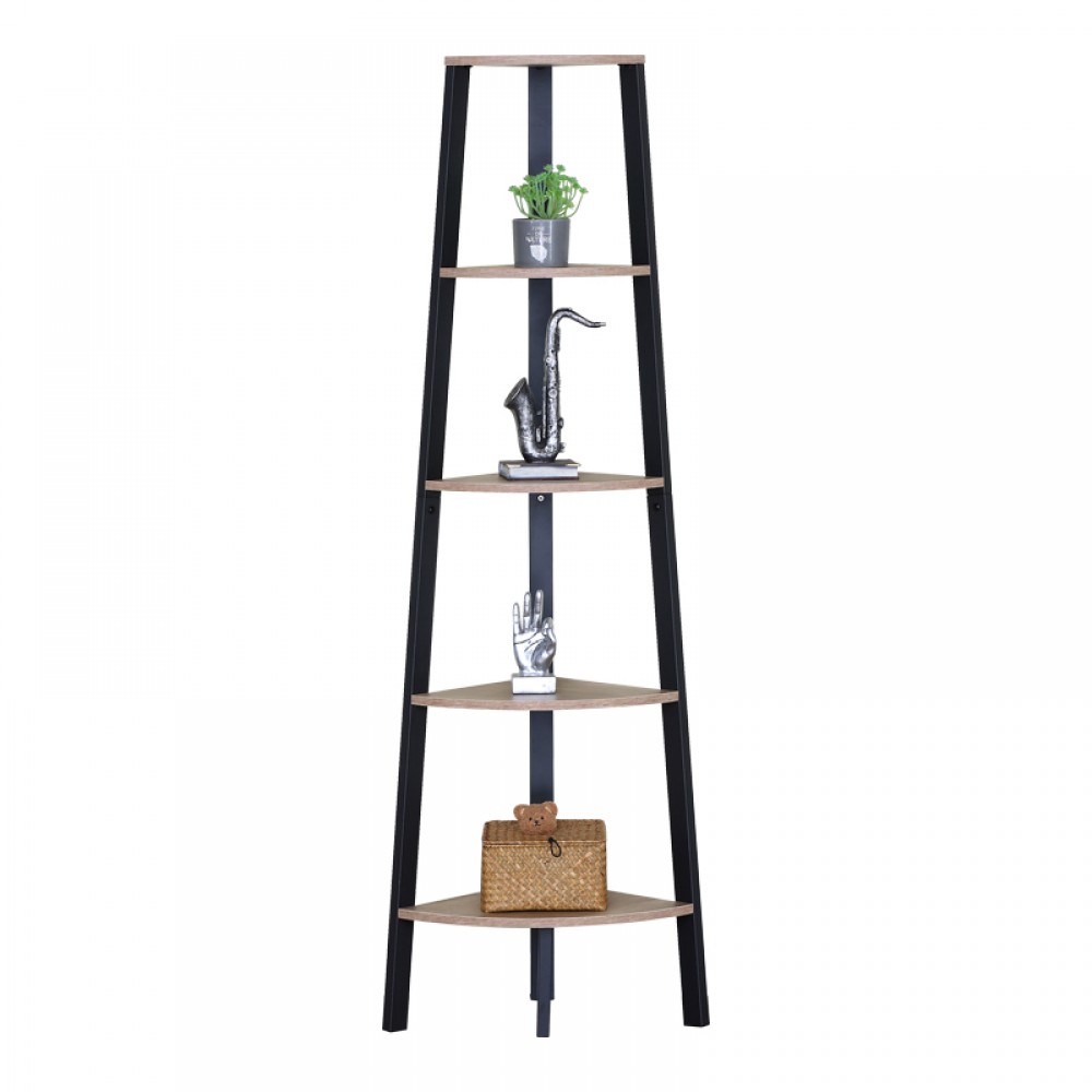 Γωνιακή βιβλιοθήκη Arvia pakoworld oak με μαύρο μέταλλο 53.4x37.8x160.3εκ