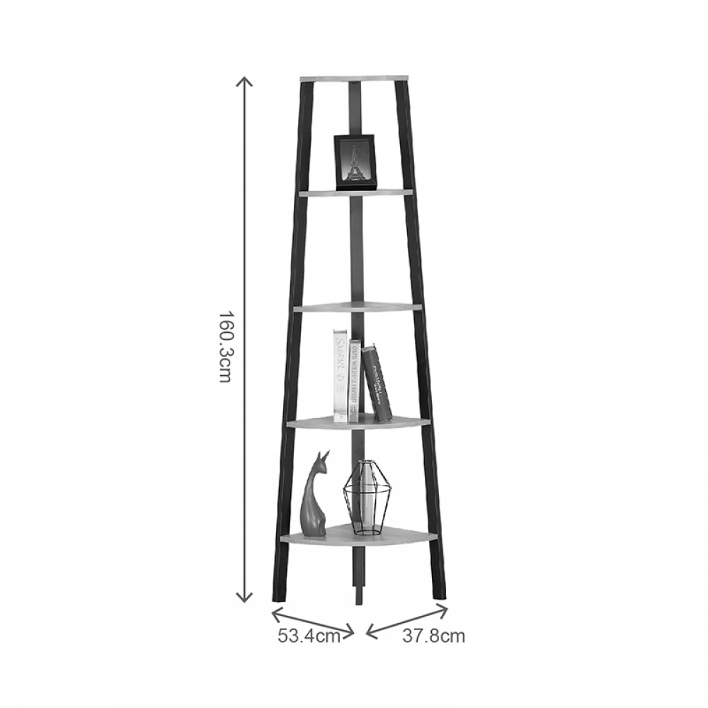 Γωνιακή βιβλιοθήκη Arvia pakoworld oak με μαύρο μέταλλο 53.4x37.8x160.3εκ