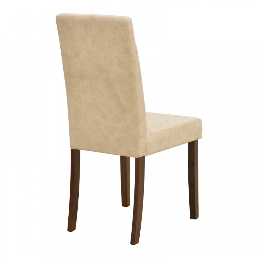 Καρέκλα Zeben pakoworld εκρού ύφασμα με καρυδί rubberwood 43,5x55,5x93,5εκ