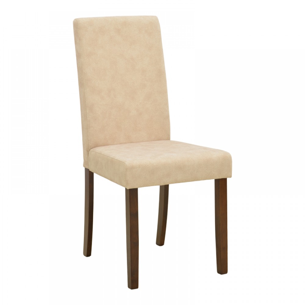 Καρέκλα Zeben pakoworld εκρού ύφασμα με καρυδί rubberwood 43,5x55,5x93,5εκ