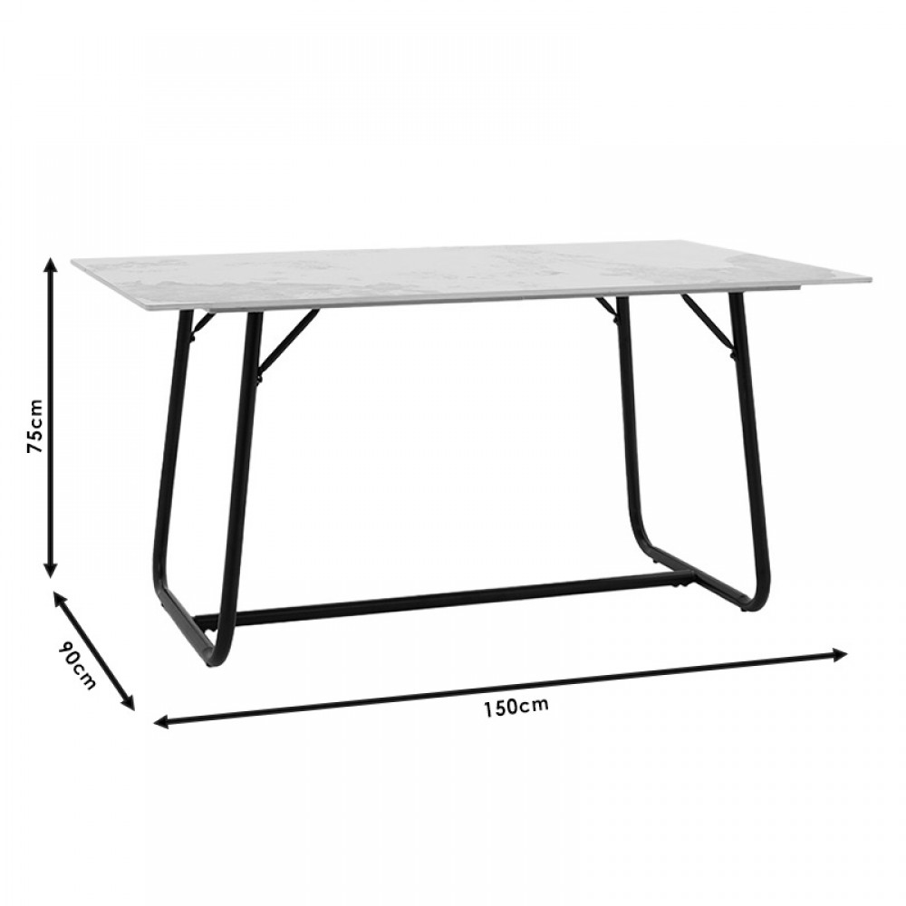 Τραπέζι Revello pakoworld sintered stone λευκό μαρμάρου-μαύρο 150x90x75εκ
