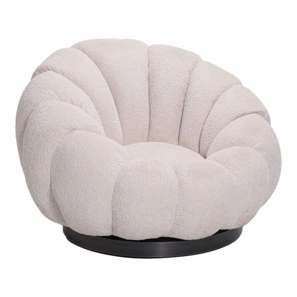 Πολυθρόνα περιστρεφόμενη με σκαμπό Nester pakoworld μπουκλέ ύφασμα σε μπεζ απόχρωση 98x97x69εκ