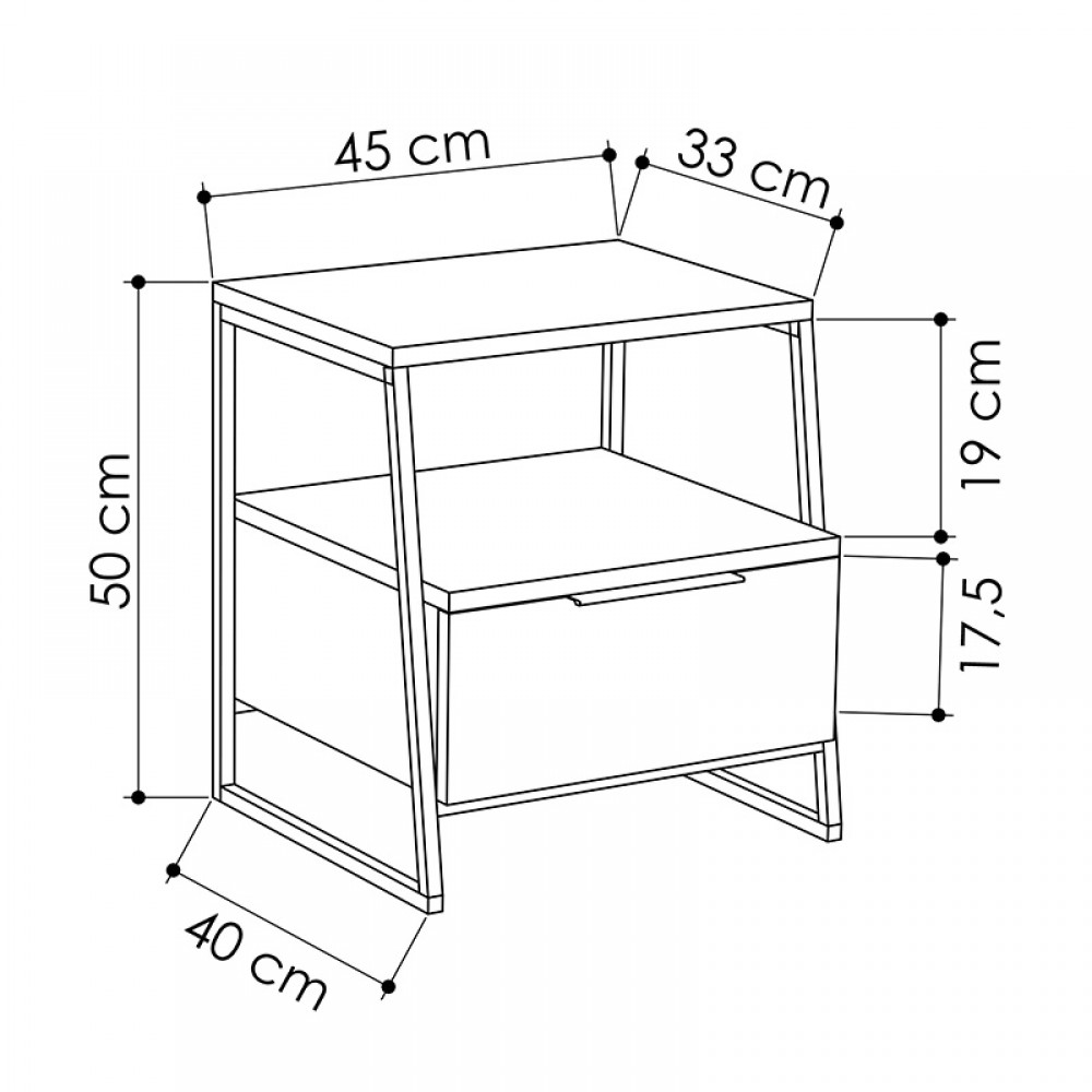 Κομοδίνο Johana pakoworld μαύρο-εκρού 45x40x50εκ