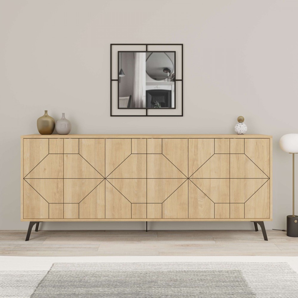 Μπουφές Dune pakoworld σε φυσική απόχρωση 181x35x77.4εκ