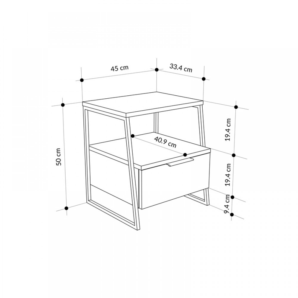 Κομοδίνο Johana pakoworld μαύρο-λευκό 45x40x50εκ