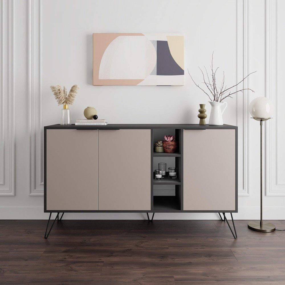 Μπουφές Clara pakoworld σε μόκα-ανθρακί απόχρωση 142x35,6x83εκ