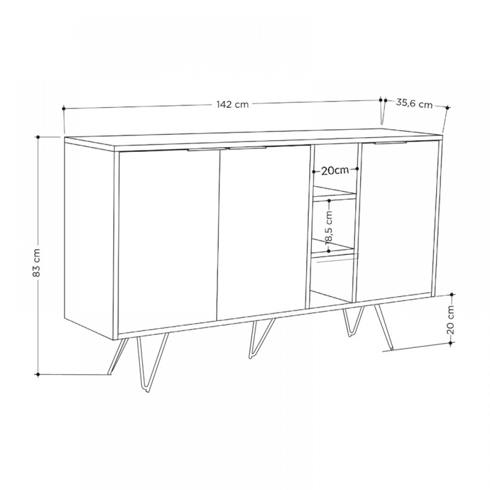Μπουφές Clara pakoworld σε μόκα-ανθρακί απόχρωση 142x35,6x83εκ