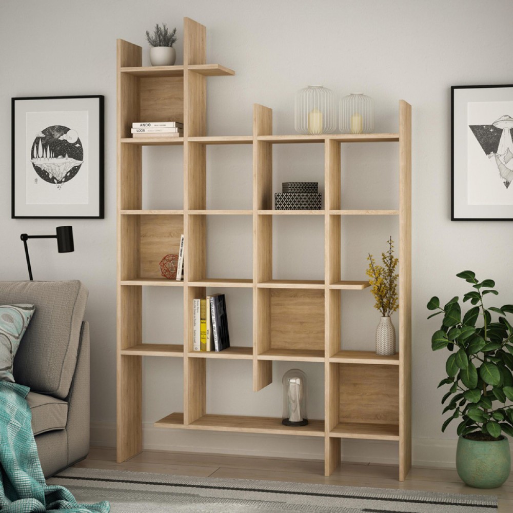 Βιβλιοθήκη Manco pakoworld σε oak απόχρωση 122x25.5x188εκ