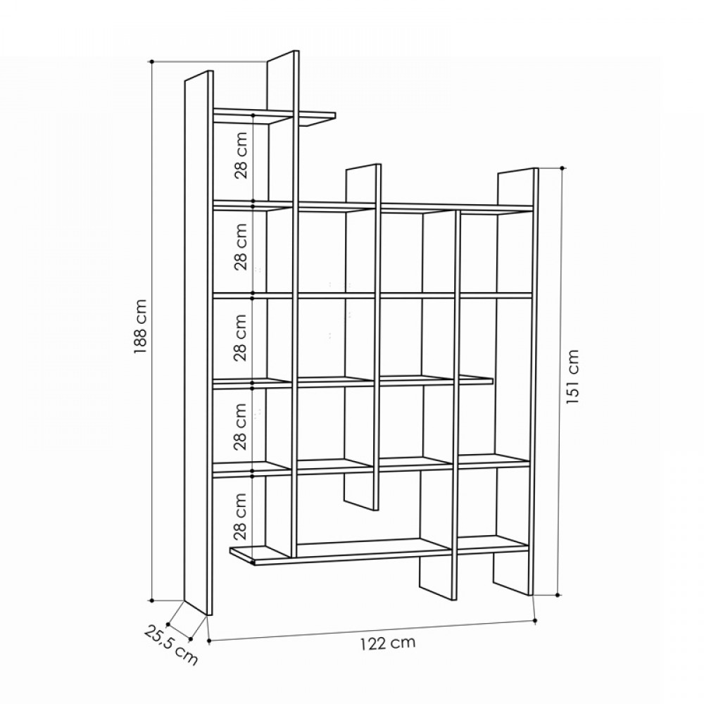 Βιβλιοθήκη Manco pakoworld σε oak απόχρωση 122x25.5x188εκ