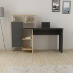 Γραφείο εργασίας με ραφιέρα Calisma pakoworld σε oak-ανθρακί απόχρωση 135x60x111εκ