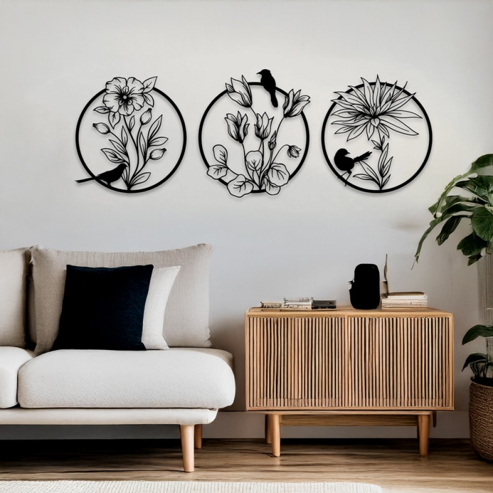 Διακοσμητικό τοίχου Renka pakooworld σετ 3τεμ μαύρο μεταλλικό Φ30x1,5εκ