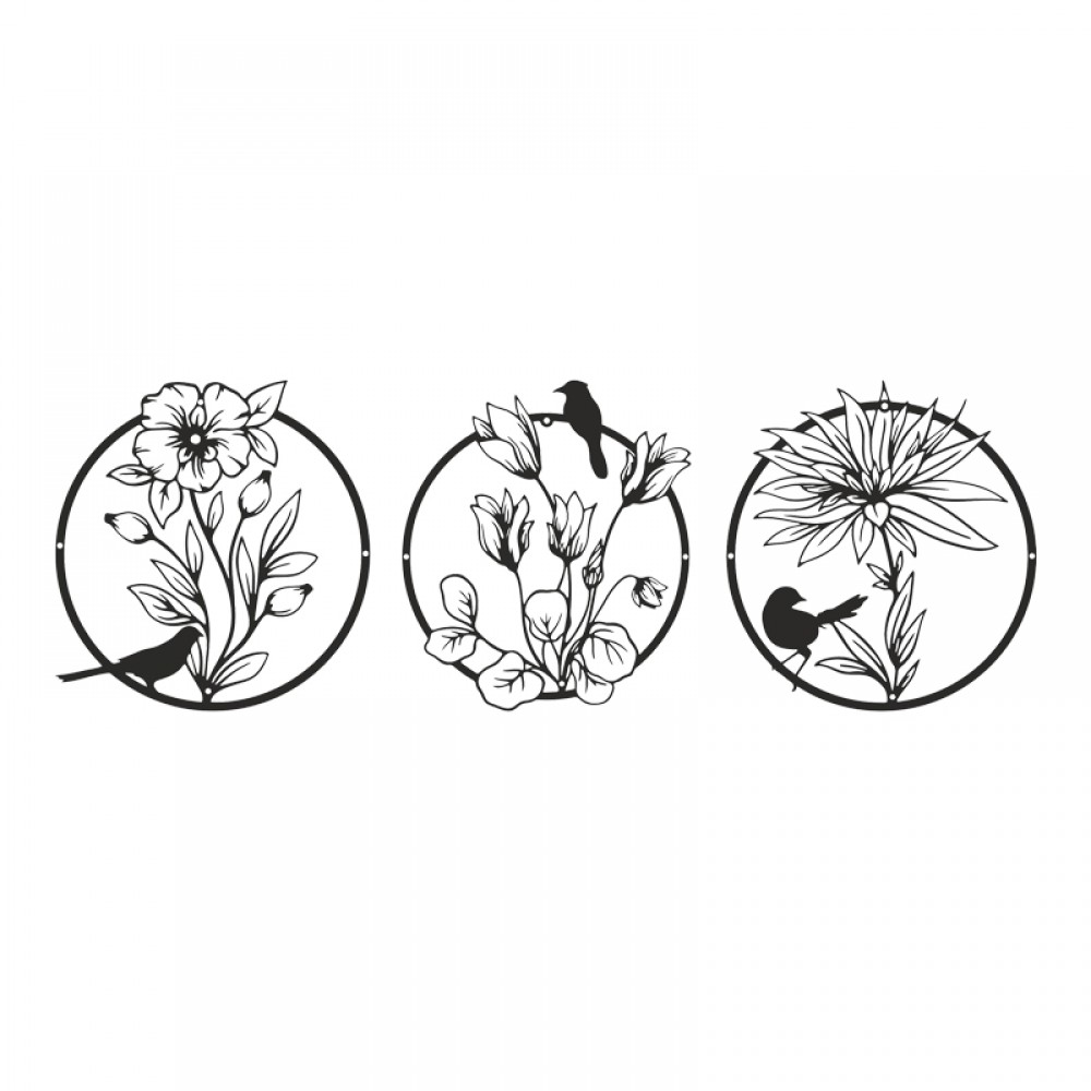 Διακοσμητικό τοίχου Renka pakooworld σετ 3τεμ μαύρο μεταλλικό Φ30x1,5εκ