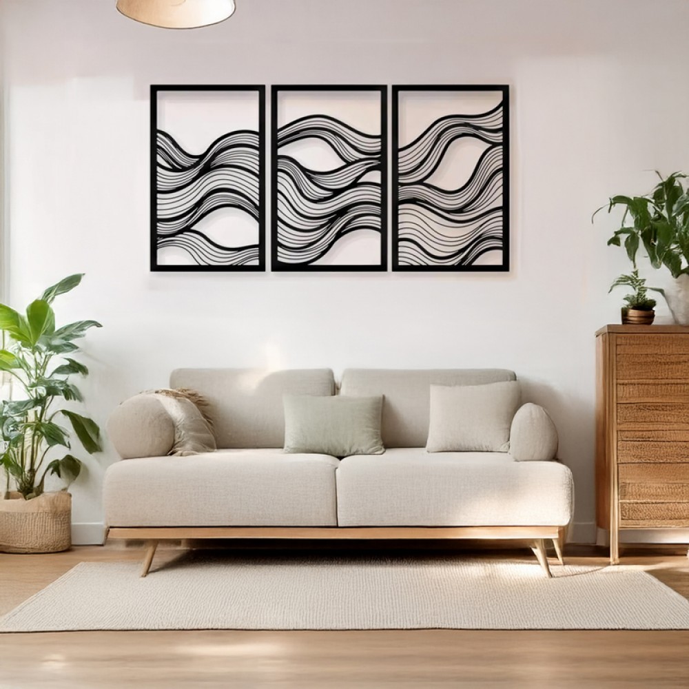 Διακοσμητικό τοίχου Ocena pakooworld σετ 3τεμ μαύρο μεταλλικό 30x1,5x50εκ