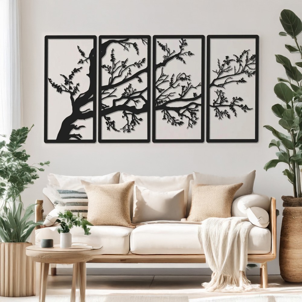 Διακοσμητικό τοίχου Zenta pakooworld σετ 4τεμ μαύρο μεταλλικό 20x1,5x50εκ