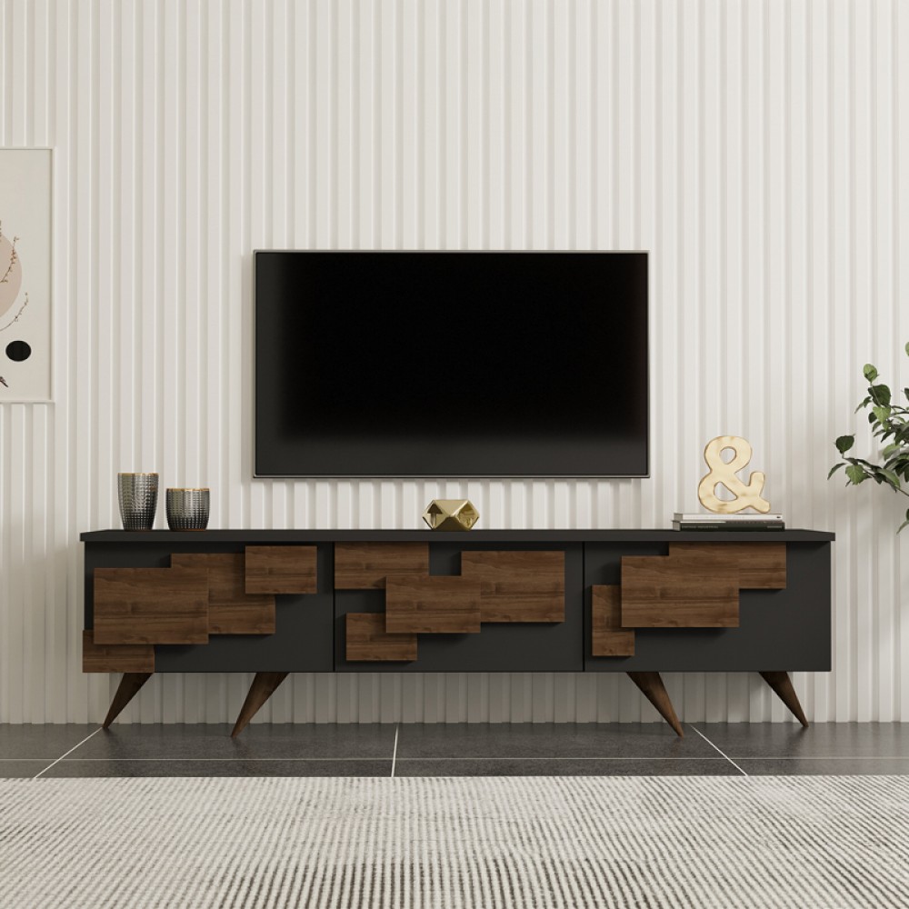 Έπιπλο τηλεόρασης Trida pakoworld καρυδί με ανθρακί 160x35x45εκ