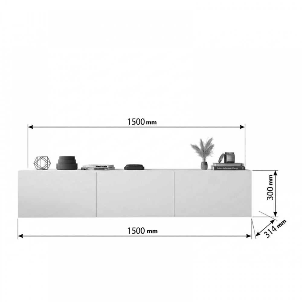 Έπιπλο τηλεόρασης επιτοίχιο Felita pakoworld λευκό 150x31,4x30εκ