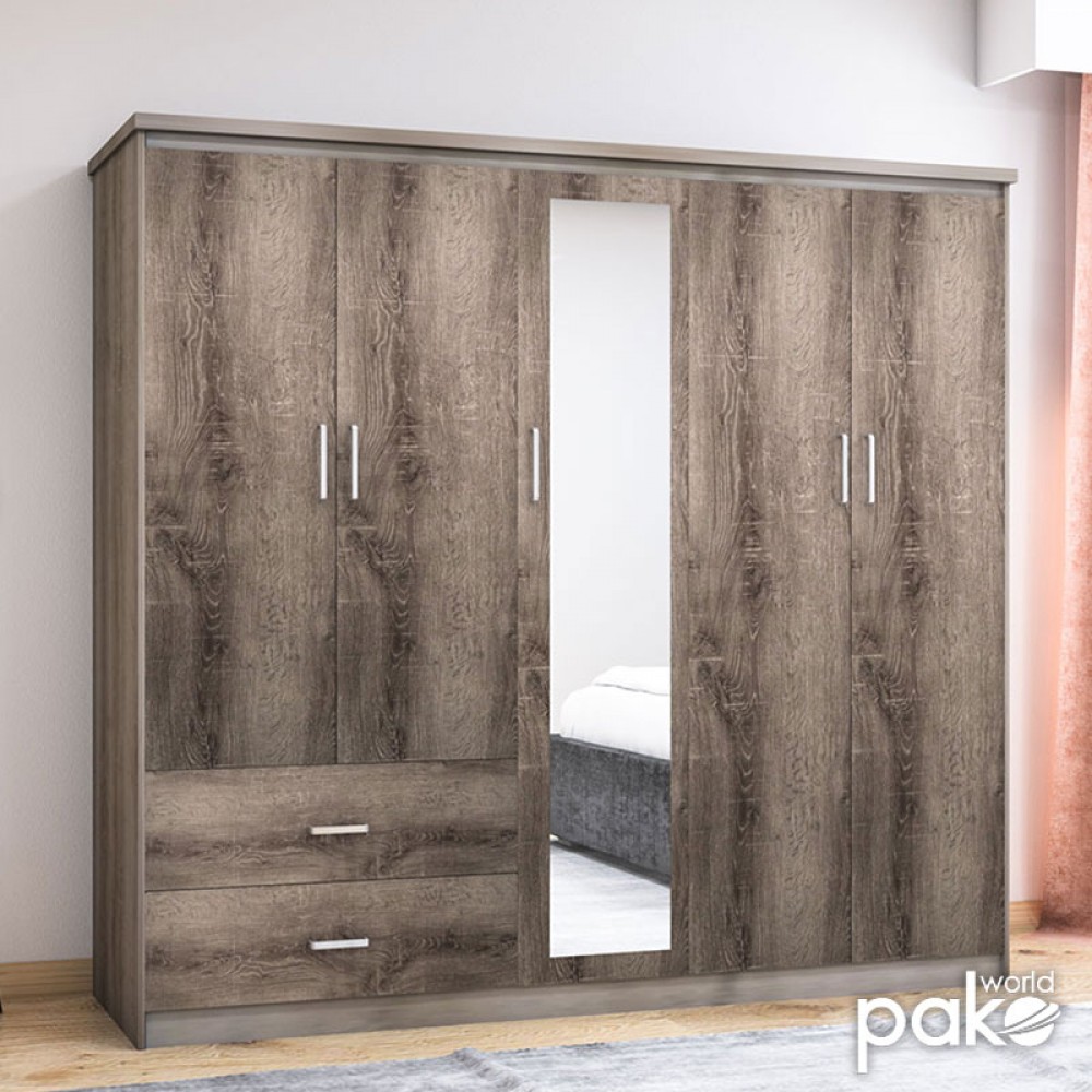 Ντουλάπα ρούχων πεντάφυλλη OLYMPUS pakoworld χρώμα castillo-toro 198x57x183εκ