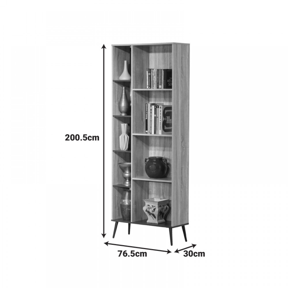 Βιβλιοθήκη Zezan pakoworld σε sonoma-ανθρακί απόχρωση 76.5x30x200.5εκ