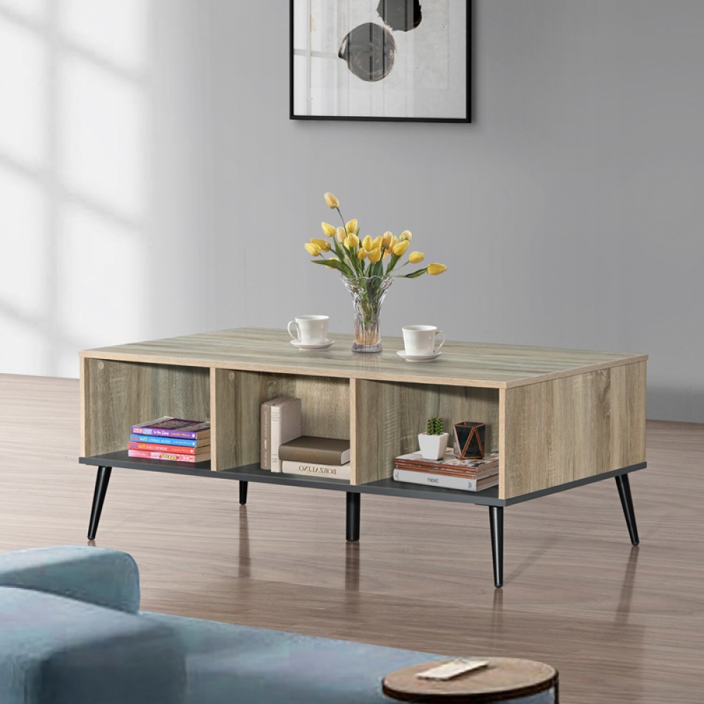 Τραπέζι σαλονιού Zezan pakoworld σε sonoma-ανθρακί απόχρωση 121x60x44.5εκ