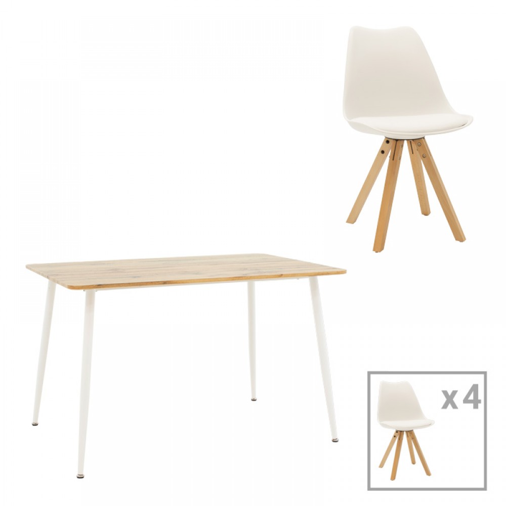 Τραπεζαρία Cuba-Caron pakoworld σετ 5τεμ sonoma-λευκό 120x80x75εκ