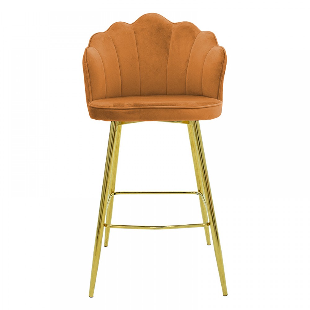 Σκαμπό μπαρ Nataly pakoworld βελούδο κεραμιδί-μέταλλο χρυσό