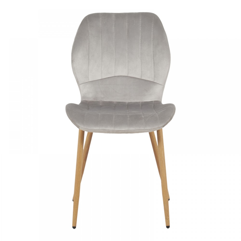 Καρέκλα Jelour pakoworld βελούδο σε γκρι απόχρωση-πόδια φυσικά μεταλλικά 46.5x60x84εκ