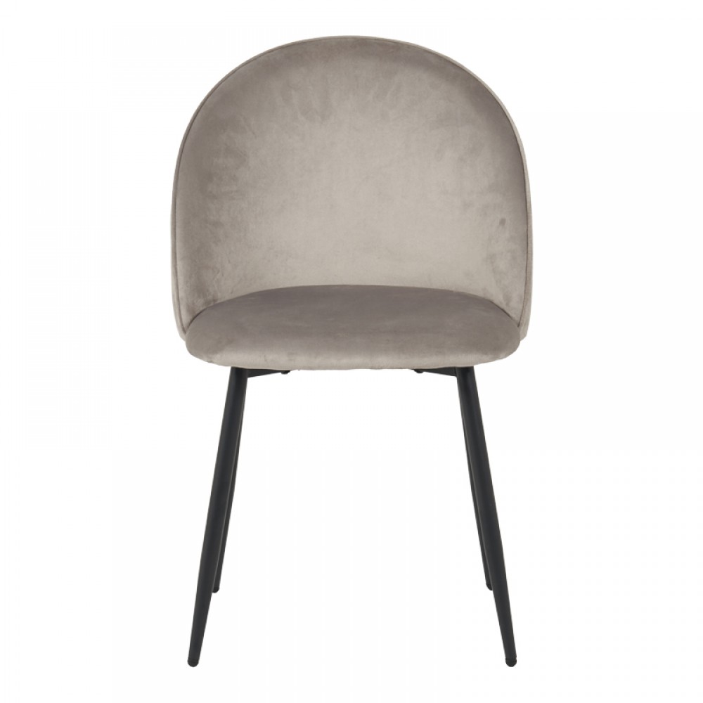 Καρέκλα Perch pakoworld βελούδο σε γκρι απόχρωση με μαύρα μεταλλικά πόδια 50x43x82εκ