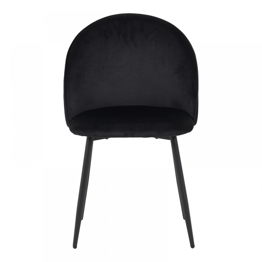 Καρέκλα Perch pakoworld βελούδο σε μαύρη απόχρωση με μαύρα μεταλλικά πόδια 50x43x82εκ
