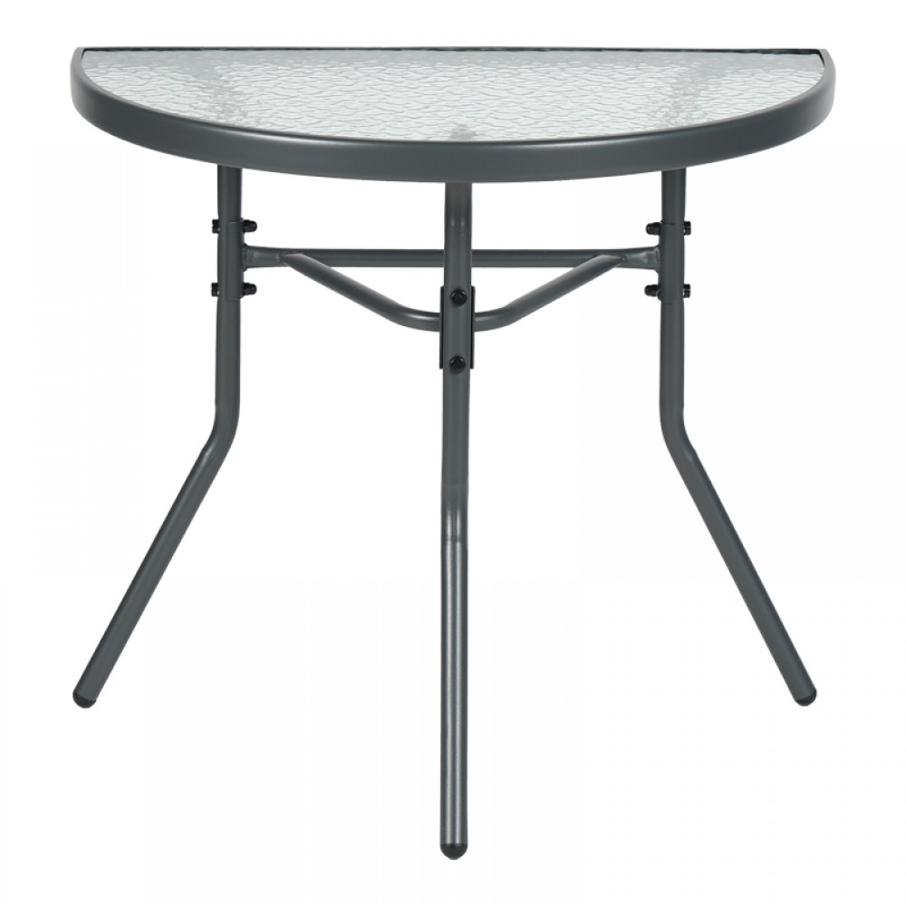 Τραπέζι ημικυκλικό Bion pakoworld γυαλί-μέταλλο σε ανθρακί απόχρωση 70x40x65εκ