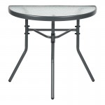 Τραπέζι ημικυκλικό Bion pakoworld γυαλί-μέταλλο σε ανθρακί απόχρωση 70x40x65εκ