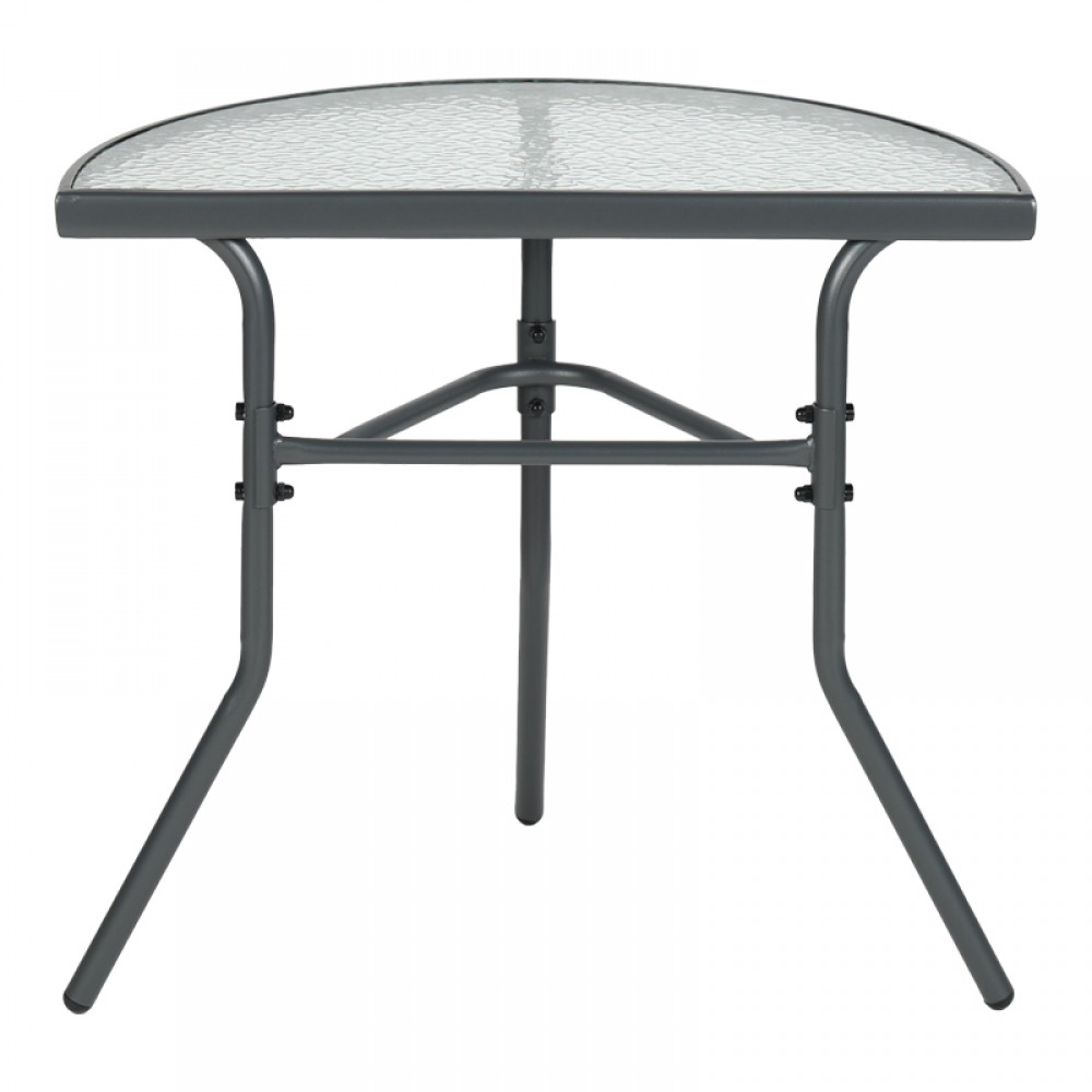 Τραπέζι ημικυκλικό Bion pakoworld γυαλί-μέταλλο σε ανθρακί απόχρωση 70x40x65εκ