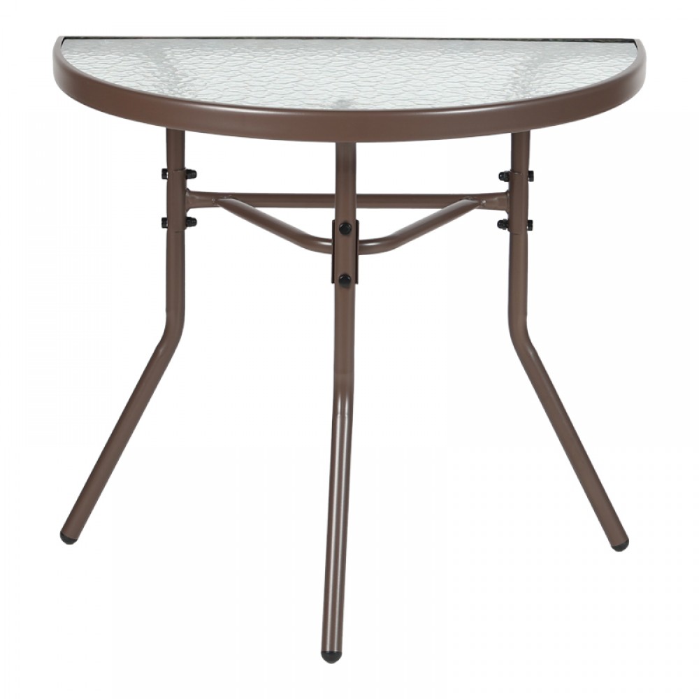 Τραπέζι ημικυκλικό Bion pakoworld γυαλί-μέταλλο σε καφέ απόχρωση 70x40x65εκ