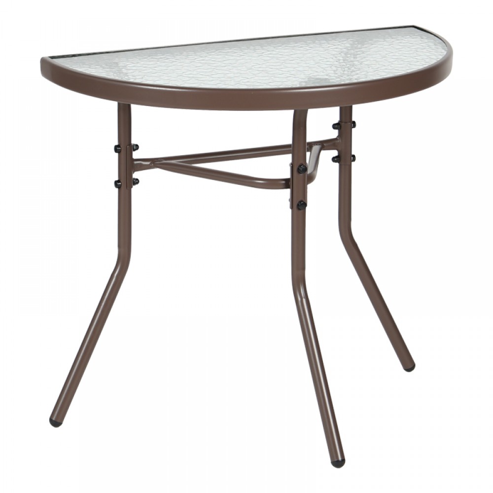 Τραπέζι ημικυκλικό Bion pakoworld γυαλί-μέταλλο σε καφέ απόχρωση 70x40x65εκ