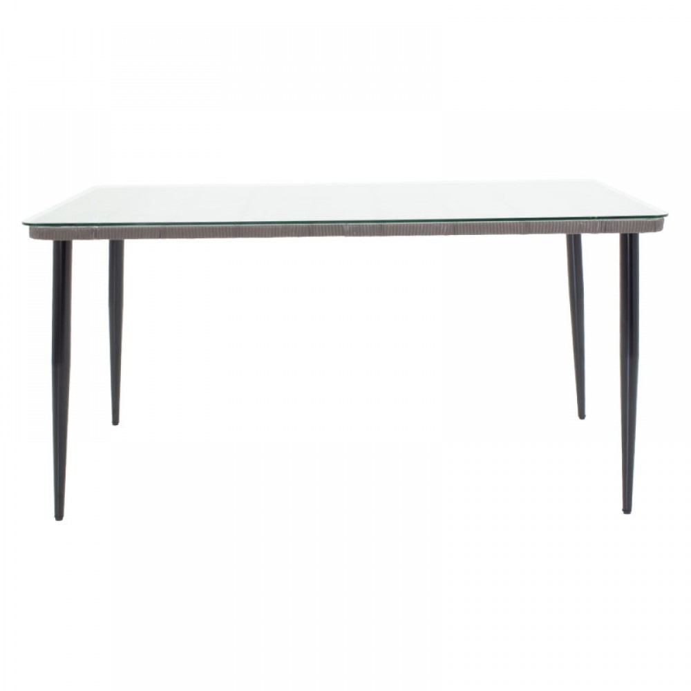 Τραπέζι Naoki pakoworld μέταλλο μαύρο-pe γκρι-γυαλί 160x90x78εκ