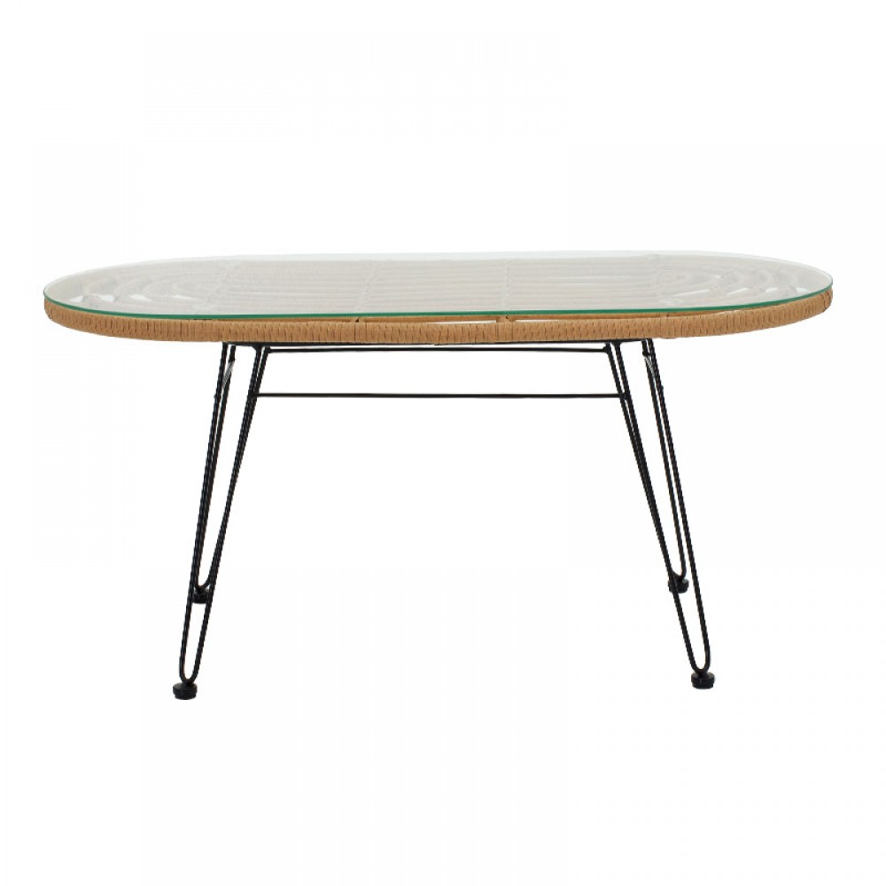 Τραπέζι Naoki pakoworld μέταλλο μαύρο-pe φυσικό-γυαλί 100x45x46εκ