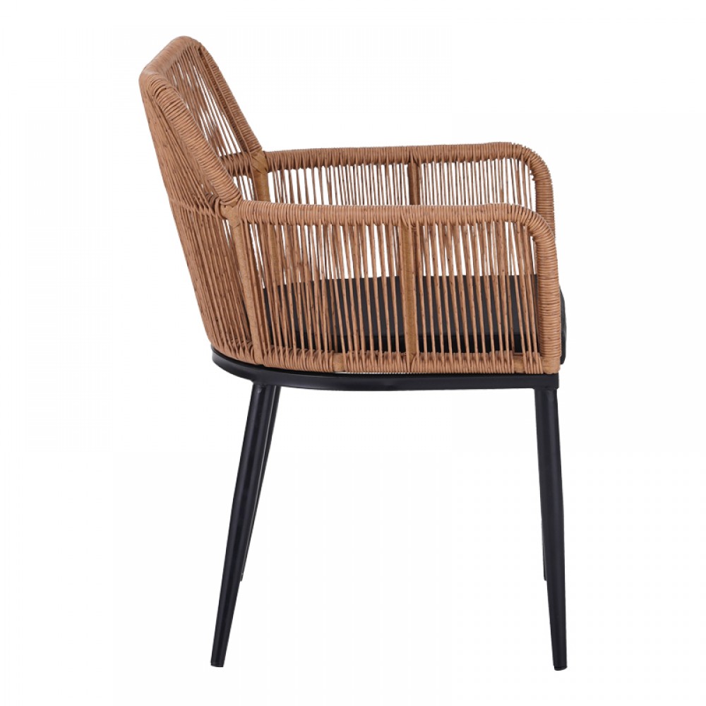 Πολυθρόνα Naoki pakoworld pe rattan -metal σε φυσική απόχρωση με μαύρα πόδια/μαξιλάρι 59x62.5x82εκ