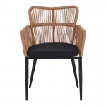 Πολυθρόνα Naoki pakoworld pe rattan -metal σε φυσική απόχρωση με μαύρα πόδια/μαξιλάρι 59x62.5x82εκ