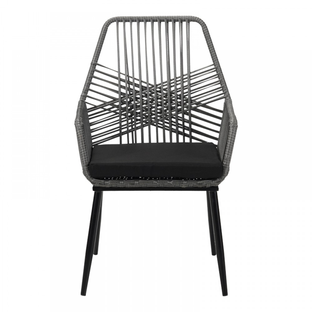 Πολυθρόνα Tanish pakoworld pe rattan σε γκρι απόχρωση με μαύρα μεταλλικά πόδια 58x58.5x87εκ